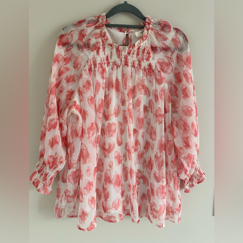 Women's Pink & white smocked chest and sleeve Blouse